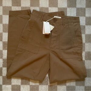 New DOEN High Waist Barrel Wide Tapered Leg Walker Pants Brown Tan NWT 6 28”